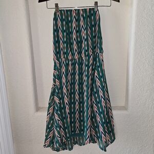 Collective Concepts Strapless Dress - Green, White, Orange Chevron